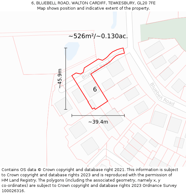 6, BLUEBELL ROAD, WALTON CARDIFF, TEWKESBURY, GL20 7FE: Plot and title map