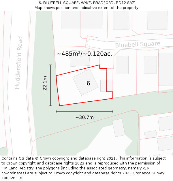 6, BLUEBELL SQUARE, WYKE, BRADFORD, BD12 8AZ: Plot and title map