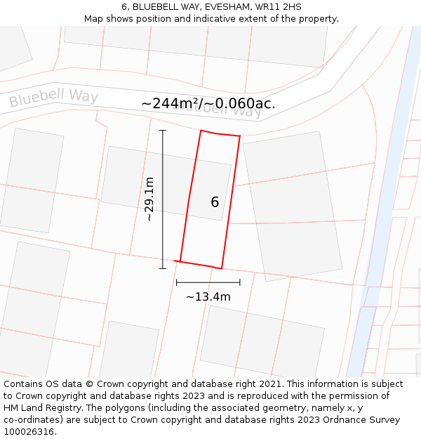 6, BLUEBELL WAY, EVESHAM, WR11 2HS: Plot and title map