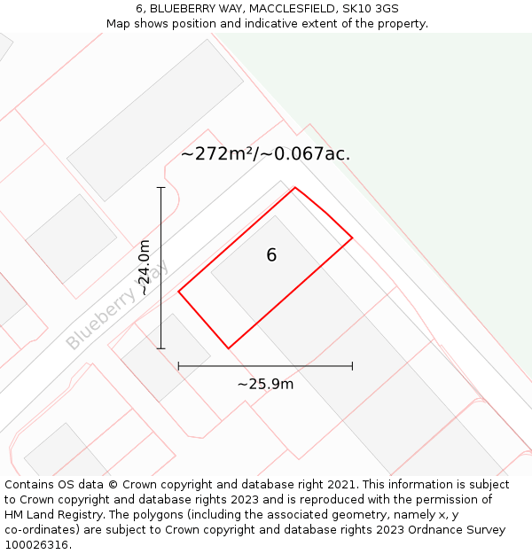 6, BLUEBERRY WAY, MACCLESFIELD, SK10 3GS: Plot and title map