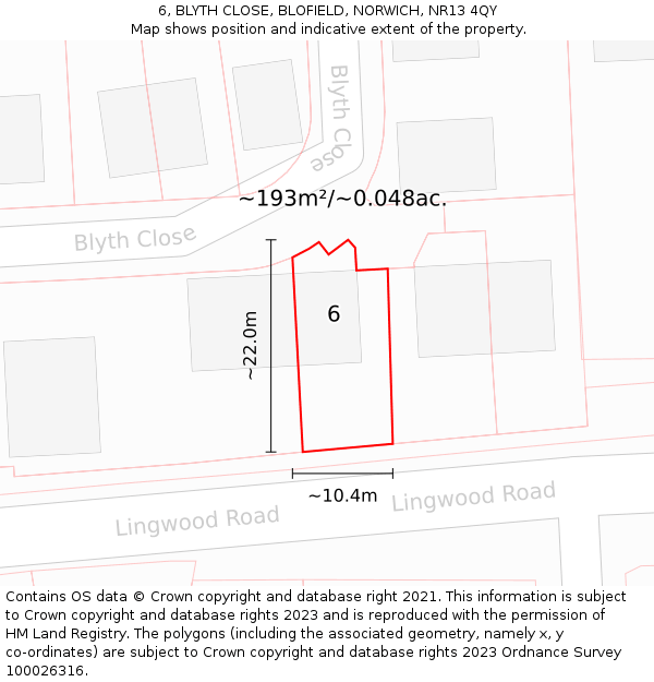 6, BLYTH CLOSE, BLOFIELD, NORWICH, NR13 4QY: Plot and title map