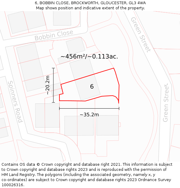 6, BOBBIN CLOSE, BROCKWORTH, GLOUCESTER, GL3 4WA: Plot and title map