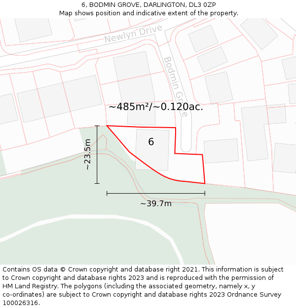 6, BODMIN GROVE, DARLINGTON, DL3 0ZP: Plot and title map