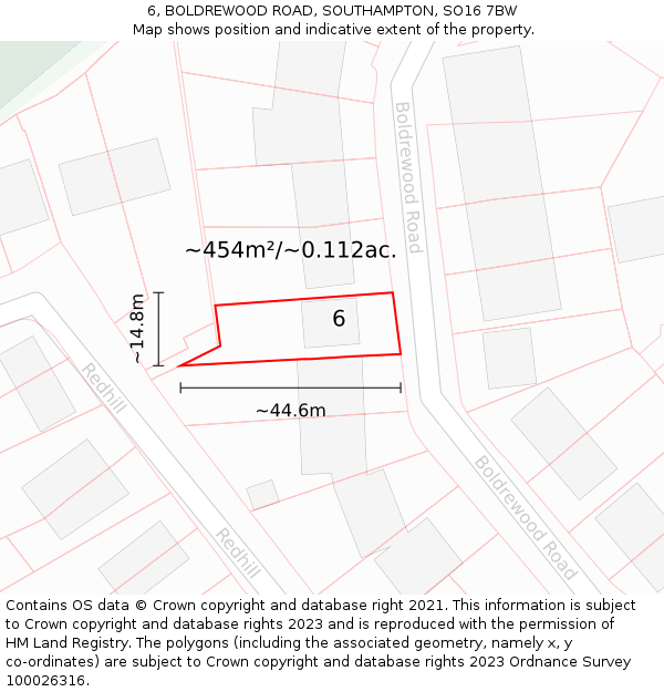 6, BOLDREWOOD ROAD, SOUTHAMPTON, SO16 7BW: Plot and title map