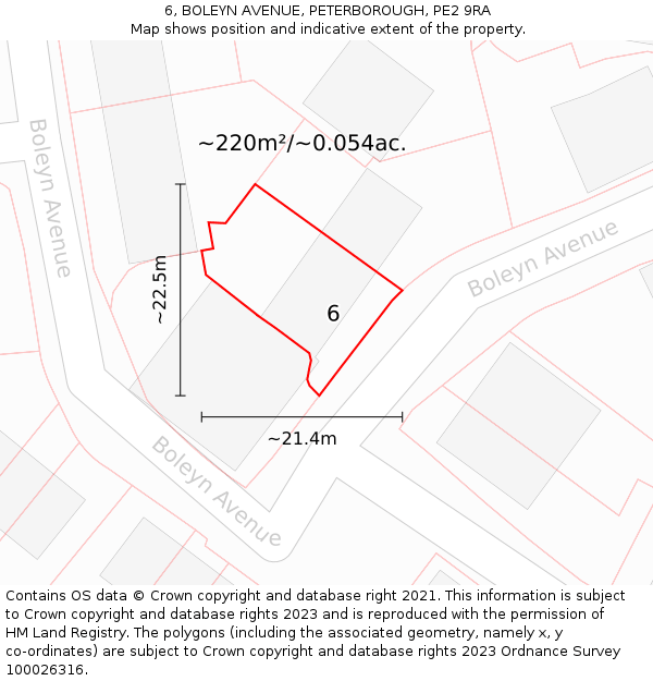 6, BOLEYN AVENUE, PETERBOROUGH, PE2 9RA: Plot and title map