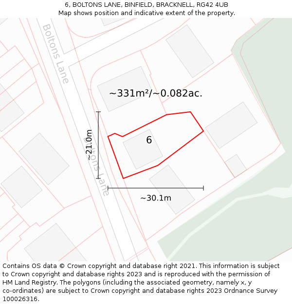 6, BOLTONS LANE, BINFIELD, BRACKNELL, RG42 4UB: Plot and title map