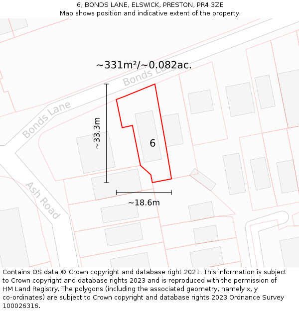 6, BONDS LANE, ELSWICK, PRESTON, PR4 3ZE: Plot and title map