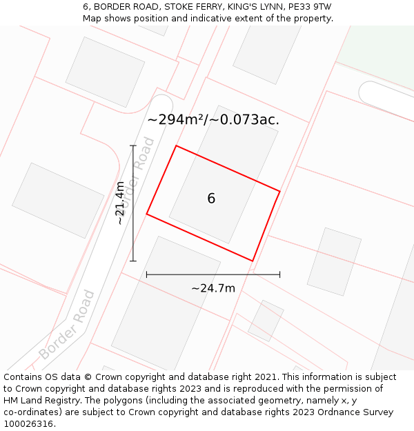 6, BORDER ROAD, STOKE FERRY, KING'S LYNN, PE33 9TW: Plot and title map
