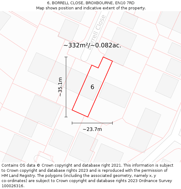 6, BORRELL CLOSE, BROXBOURNE, EN10 7RD: Plot and title map
