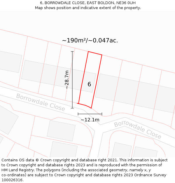 6, BORROWDALE CLOSE, EAST BOLDON, NE36 0UH: Plot and title map