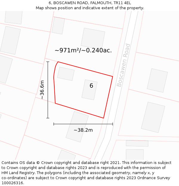 6, BOSCAWEN ROAD, FALMOUTH, TR11 4EL: Plot and title map