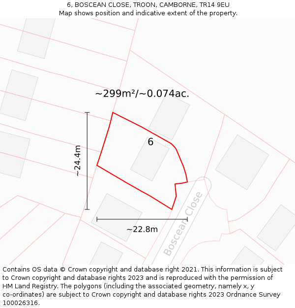 6, BOSCEAN CLOSE, TROON, CAMBORNE, TR14 9EU: Plot and title map