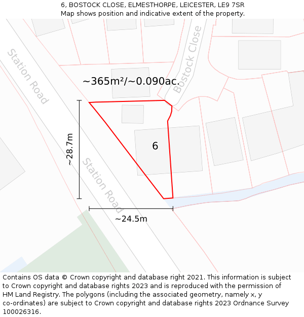 6, BOSTOCK CLOSE, ELMESTHORPE, LEICESTER, LE9 7SR: Plot and title map