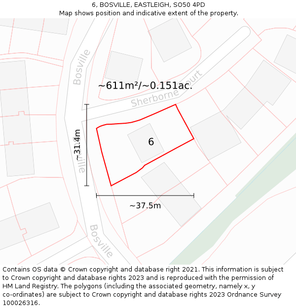 6, BOSVILLE, EASTLEIGH, SO50 4PD: Plot and title map