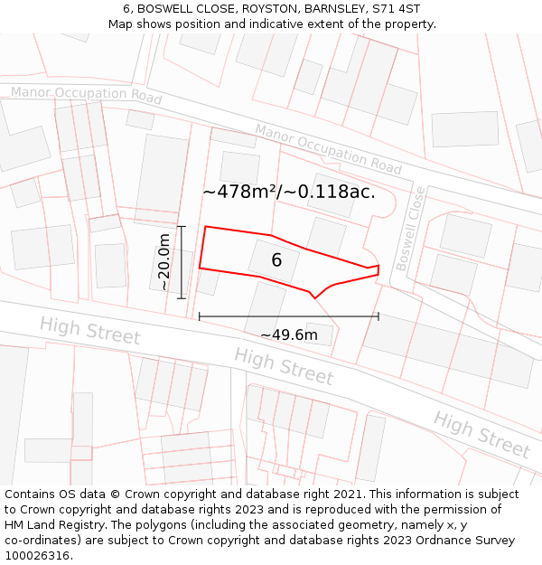 6, BOSWELL CLOSE, ROYSTON, BARNSLEY, S71 4ST: Plot and title map