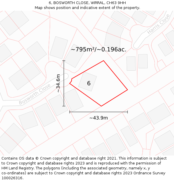 6, BOSWORTH CLOSE, WIRRAL, CH63 9HH: Plot and title map
