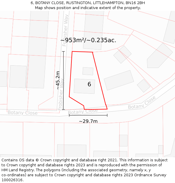 6, BOTANY CLOSE, RUSTINGTON, LITTLEHAMPTON, BN16 2BH: Plot and title map