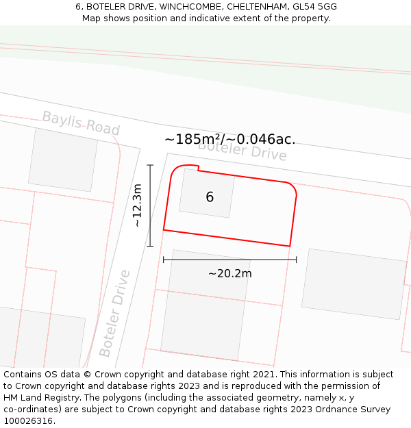 6, BOTELER DRIVE, WINCHCOMBE, CHELTENHAM, GL54 5GG: Plot and title map