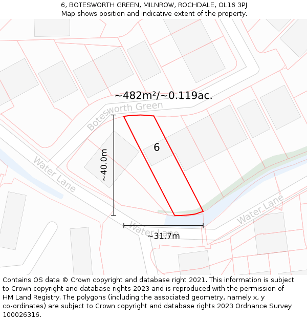 6, BOTESWORTH GREEN, MILNROW, ROCHDALE, OL16 3PJ: Plot and title map