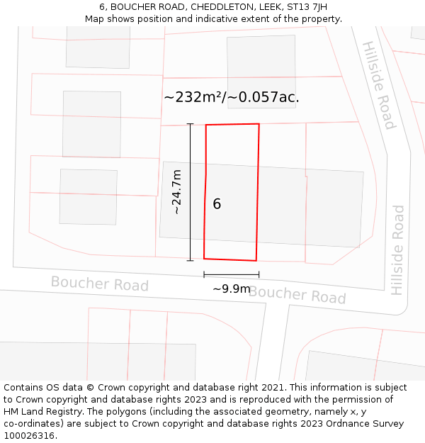 6, BOUCHER ROAD, CHEDDLETON, LEEK, ST13 7JH: Plot and title map