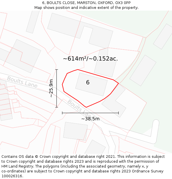 6, BOULTS CLOSE, MARSTON, OXFORD, OX3 0PP: Plot and title map