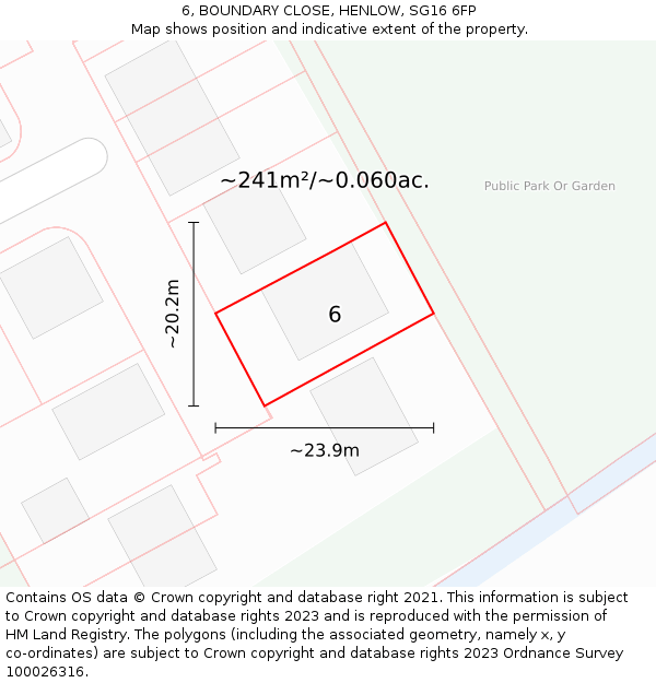6, BOUNDARY CLOSE, HENLOW, SG16 6FP: Plot and title map