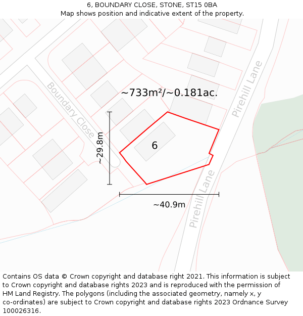 6, BOUNDARY CLOSE, STONE, ST15 0BA: Plot and title map