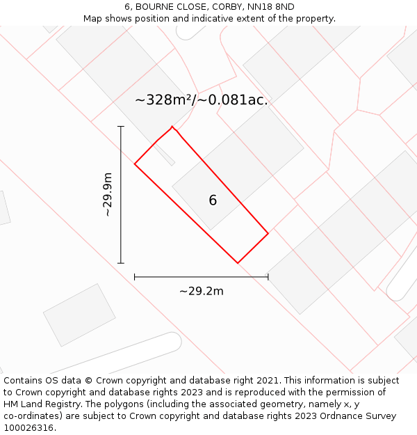 6, BOURNE CLOSE, CORBY, NN18 8ND: Plot and title map
