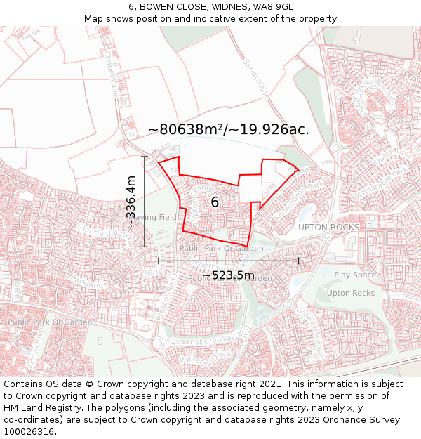 6, BOWEN CLOSE, WIDNES, WA8 9GL: Plot and title map