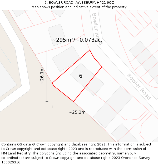 6, BOWLER ROAD, AYLESBURY, HP21 9QZ: Plot and title map
