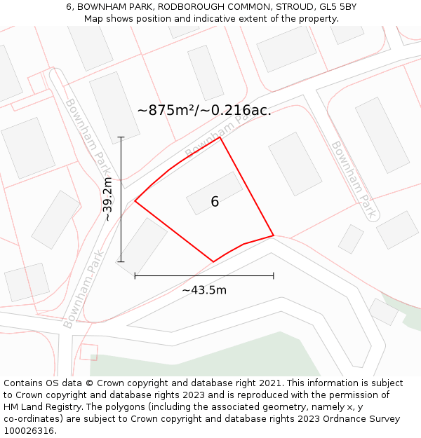 6, BOWNHAM PARK, RODBOROUGH COMMON, STROUD, GL5 5BY: Plot and title map