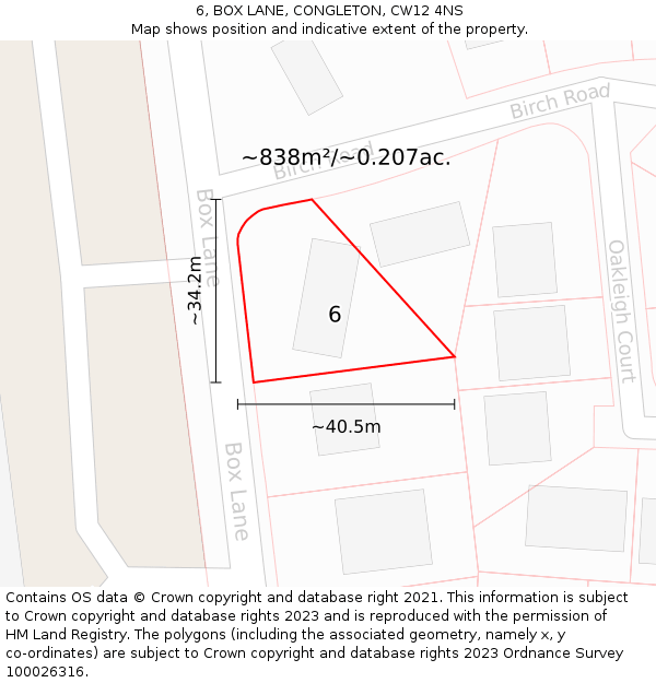 6, BOX LANE, CONGLETON, CW12 4NS: Plot and title map