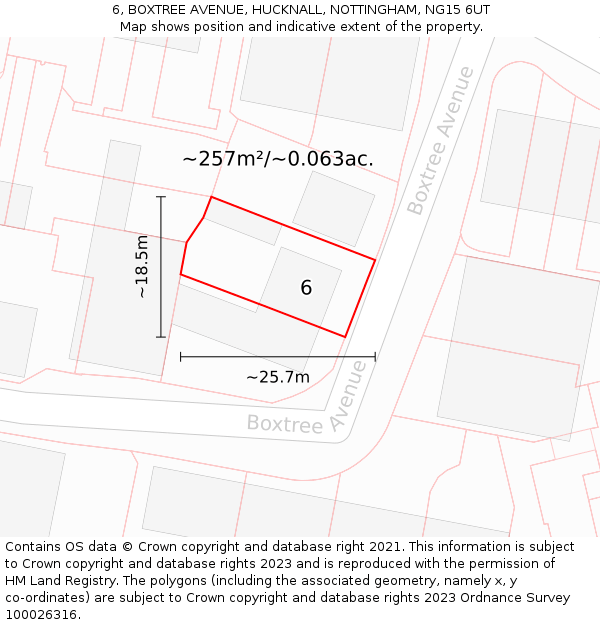 6, BOXTREE AVENUE, HUCKNALL, NOTTINGHAM, NG15 6UT: Plot and title map
