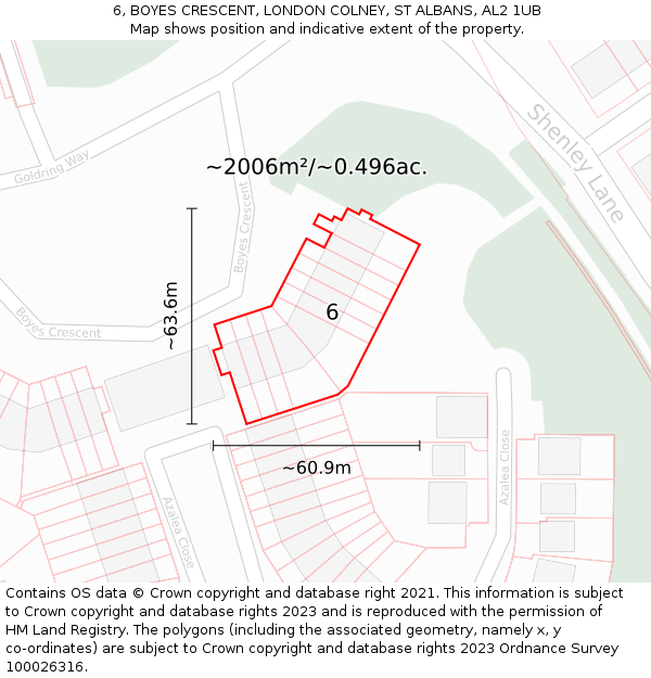 6, BOYES CRESCENT, LONDON COLNEY, ST ALBANS, AL2 1UB: Plot and title map