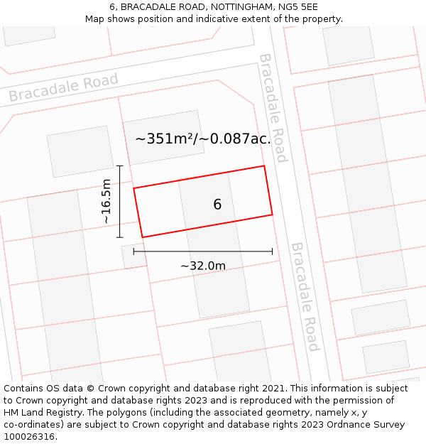 6, BRACADALE ROAD, NOTTINGHAM, NG5 5EE: Plot and title map