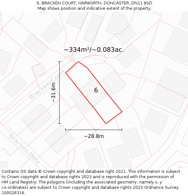 6, BRACKEN COURT, HARWORTH, DONCASTER, DN11 8SD: Plot and title map