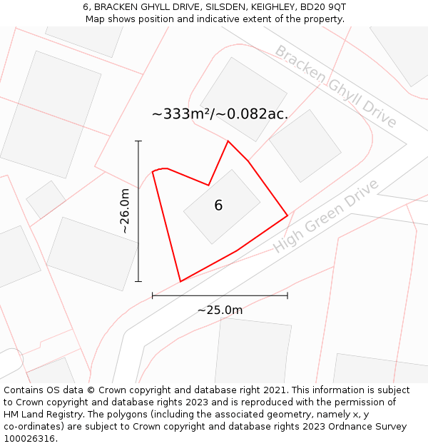 6, BRACKEN GHYLL DRIVE, SILSDEN, KEIGHLEY, BD20 9QT: Plot and title map