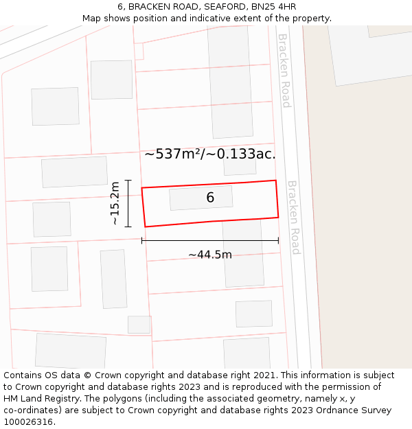 6, BRACKEN ROAD, SEAFORD, BN25 4HR: Plot and title map