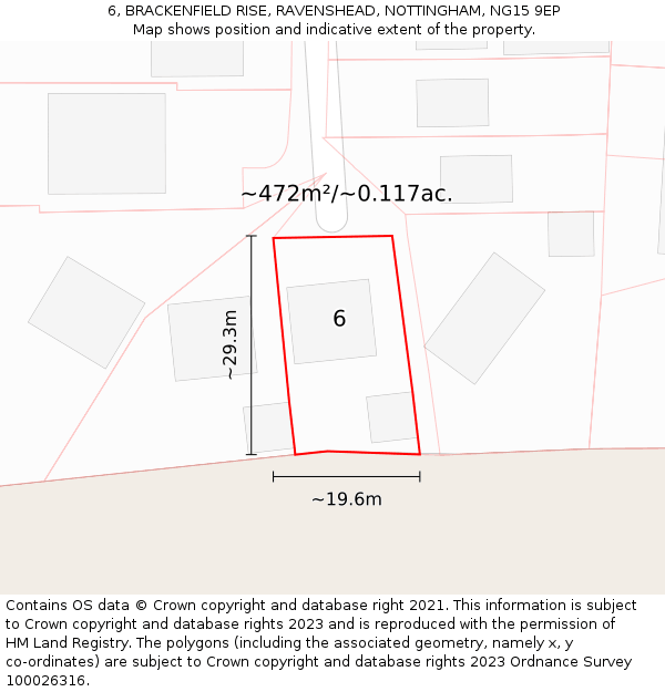 6, BRACKENFIELD RISE, RAVENSHEAD, NOTTINGHAM, NG15 9EP: Plot and title map