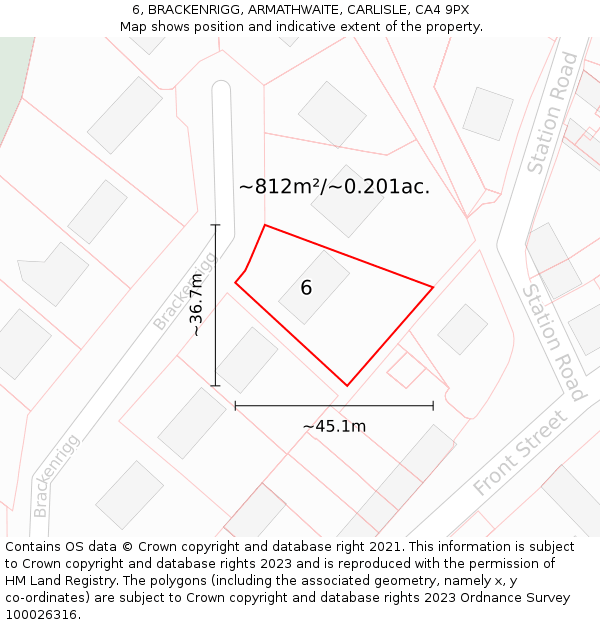 6, BRACKENRIGG, ARMATHWAITE, CARLISLE, CA4 9PX: Plot and title map