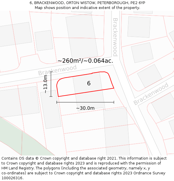 6, BRACKENWOOD, ORTON WISTOW, PETERBOROUGH, PE2 6YP: Plot and title map