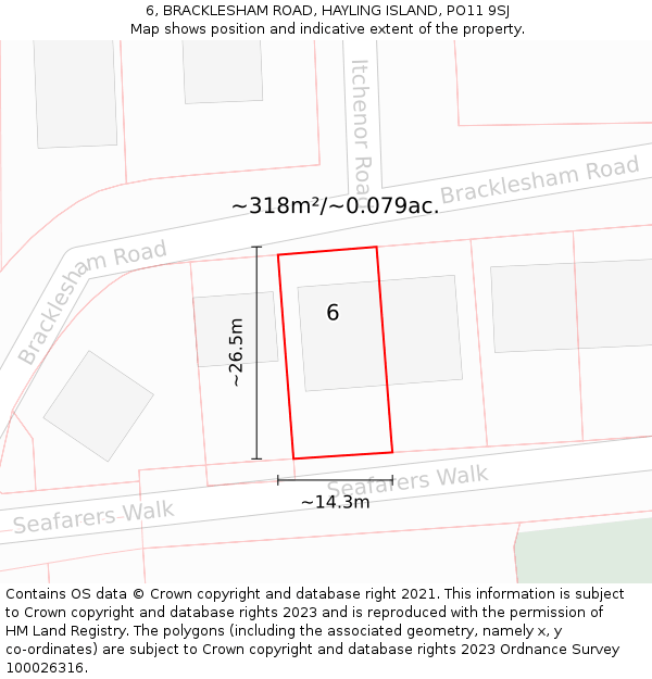 6, BRACKLESHAM ROAD, HAYLING ISLAND, PO11 9SJ: Plot and title map
