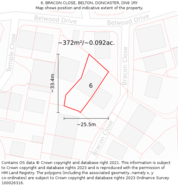 6, BRACON CLOSE, BELTON, DONCASTER, DN9 1RY: Plot and title map