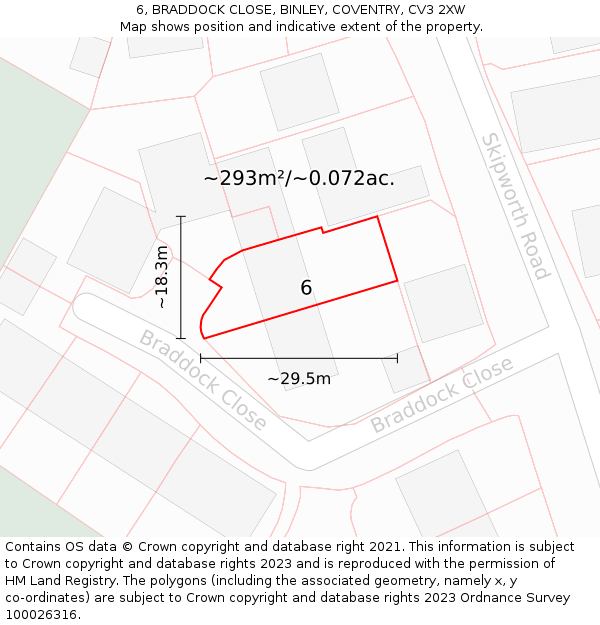 6, BRADDOCK CLOSE, BINLEY, COVENTRY, CV3 2XW: Plot and title map