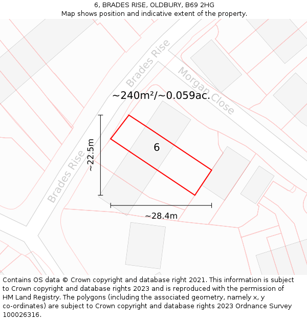 6, BRADES RISE, OLDBURY, B69 2HG: Plot and title map