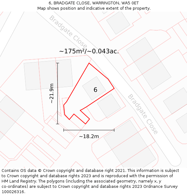 6, BRADGATE CLOSE, WARRINGTON, WA5 0ET: Plot and title map