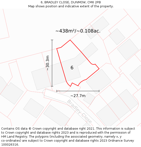 6, BRADLEY CLOSE, DUNMOW, CM6 2PB: Plot and title map
