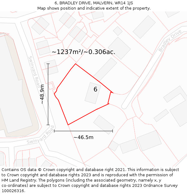 6, BRADLEY DRIVE, MALVERN, WR14 1JS: Plot and title map