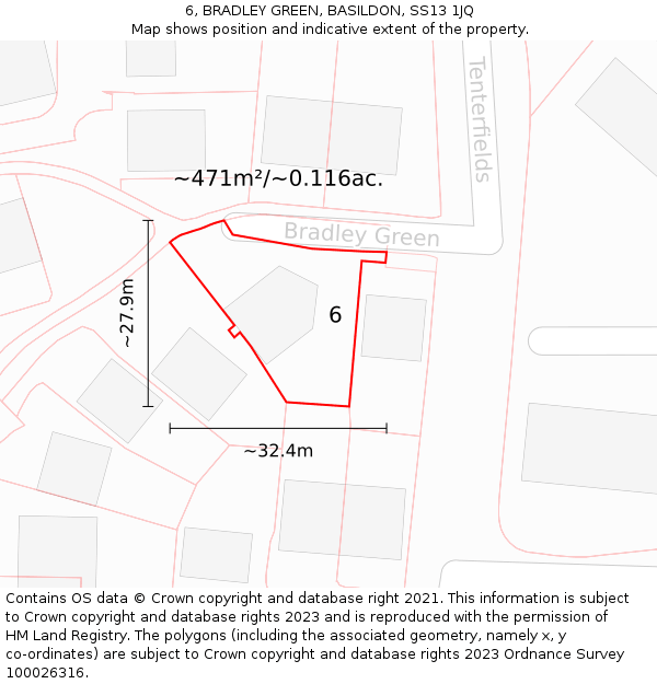 6, BRADLEY GREEN, BASILDON, SS13 1JQ: Plot and title map