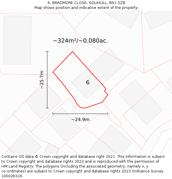 6, BRADMORE CLOSE, SOLIHULL, B91 3ZB: Plot and title map